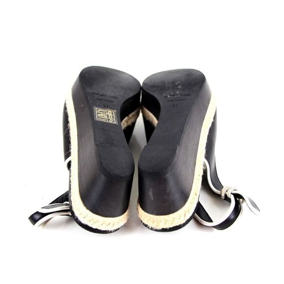 Sergio Rossi BLACK WHITE GENUINE LEATHER OPEN TOE PLATFORM SLINGBACKS SHOES 37